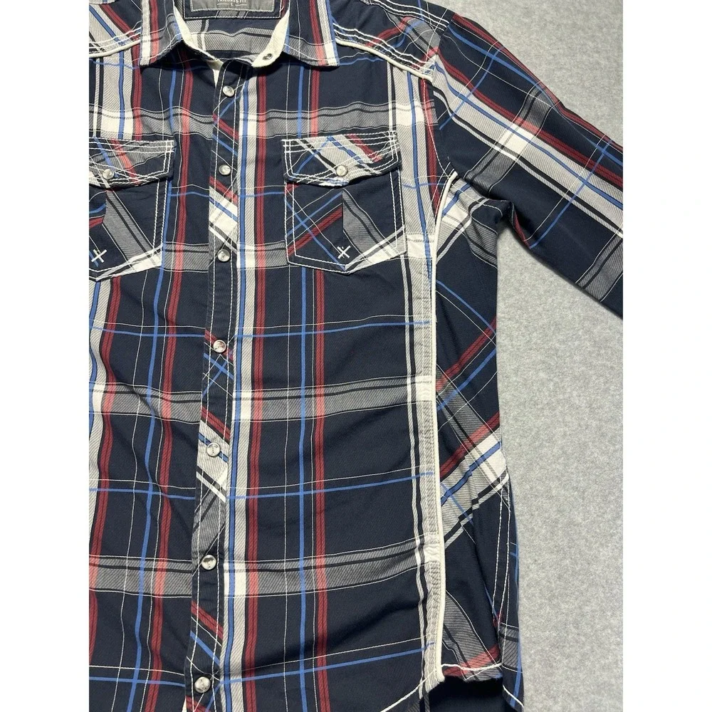 Buckle Men's  Pearl Snap Shirt Long Sleeve, Tailored Fit Sz L/M Western Plaid‎